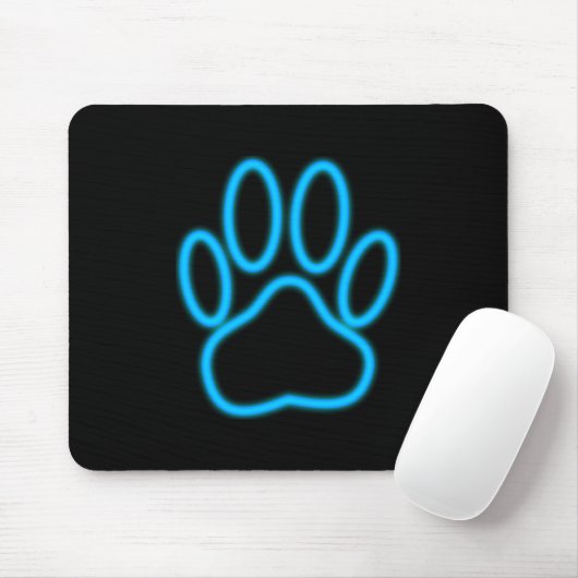 Blue Neon Dog Paw Print Mousepad (Mit Mouse)