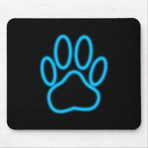 Blue Neon Dog Paw Print Mousepad