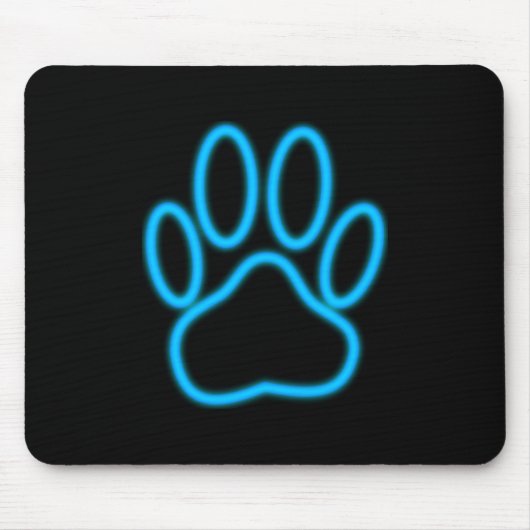 Blue Neon Dog Paw Print Mousepad (Vorne)