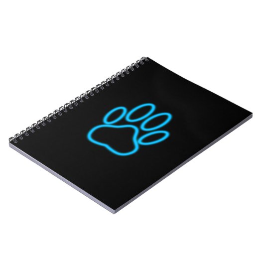 Blue Neon Dog Paw Print Notizblock (Linke Seite)
