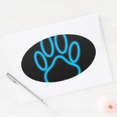 Blue Neon Dog Paw Print Ovaler Aufkleber (Umschlag)