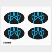 Blue Neon Dog Paw Print Ovaler Aufkleber (Blatt)