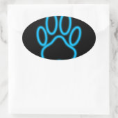 Blue Neon Dog Paw Print Ovaler Aufkleber (Tasche)