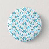 Blue Neon Dog Paw Print Pattern Button (Vorderseite)