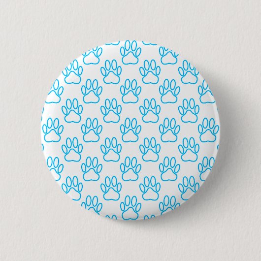Blue Neon Dog Paw Print Pattern Button (Vorderseite)