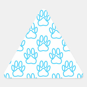 Blue Neon Dog Paw Print Pattern Dreieckiger Aufkleber