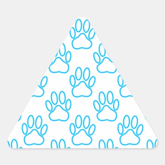 Blue Neon Dog Paw Print Pattern Dreieckiger Aufkleber (Vorderseite)