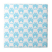 Blue Neon Dog Paw Print Pattern Fliese (Vorderseite)