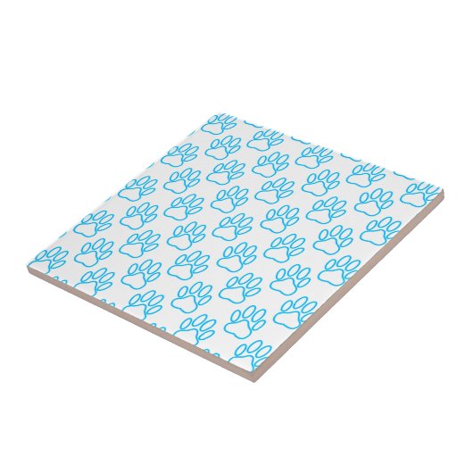 Blue Neon Dog Paw Print Pattern Fliese (Seite)