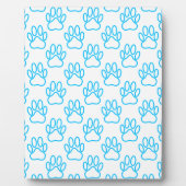 Blue Neon Dog Paw Print Pattern Fotoplatte (Vorderseite)