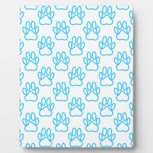 Blue Neon Dog Paw Print Pattern Fotoplatte