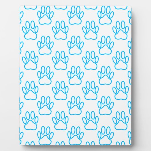 Blue Neon Dog Paw Print Pattern Fotoplatte (Vorderseite)