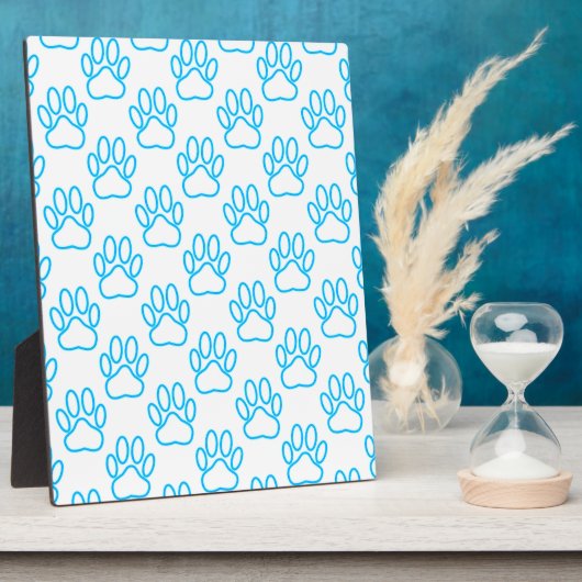 Blue Neon Dog Paw Print Pattern Fotoplatte (Seite)