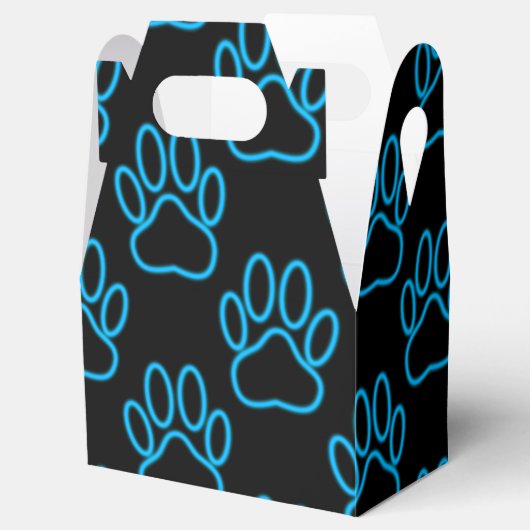 Blue Neon Dog Paw Print Pattern Geschenkschachtel (Geöffnet)