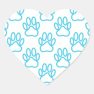 Blue Neon Dog Paw Print Pattern Herz-Aufkleber