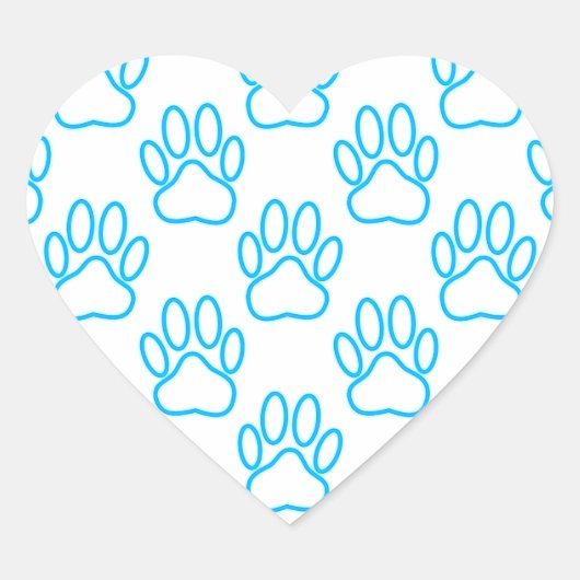 Blue Neon Dog Paw Print Pattern Herz-Aufkleber (Vorderseite)