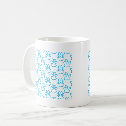Blue Neon Dog Paw Print Pattern Kaffeetasse (Vorderseite Links)