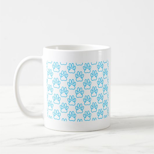 Blue Neon Dog Paw Print Pattern Kaffeetasse (Links)