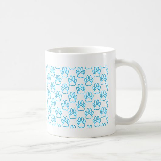 Blue Neon Dog Paw Print Pattern Kaffeetasse (Rechts)