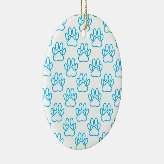 Blue Neon Dog Paw Print Pattern Keramik Ornament (Rechts)
