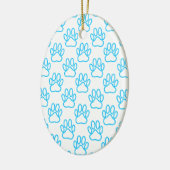 Blue Neon Dog Paw Print Pattern Keramik Ornament (Links)