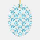 Blue Neon Dog Paw Print Pattern Keramik Ornament (Vorne)