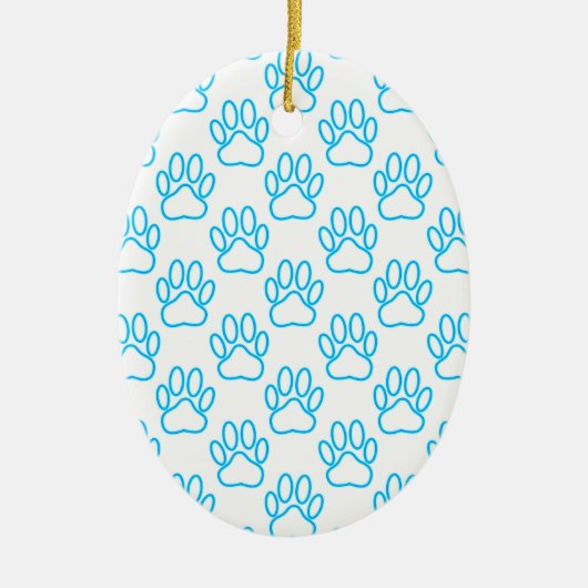 Blue Neon Dog Paw Print Pattern Keramik Ornament (Vorne)