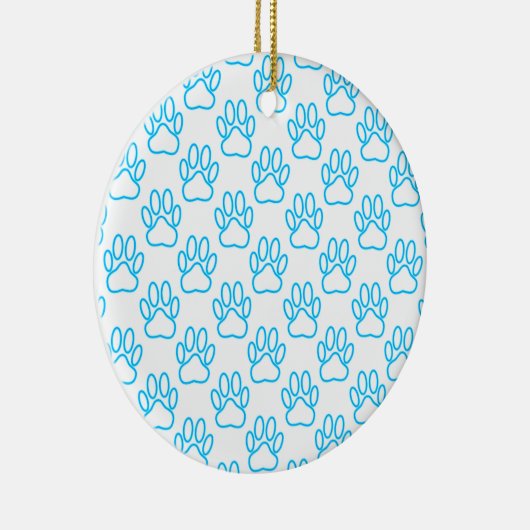 Blue Neon Dog Paw Print Pattern Keramikornament (Rechts)