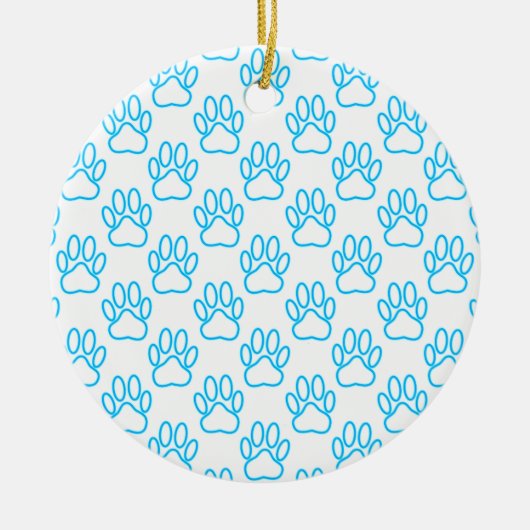 Blue Neon Dog Paw Print Pattern Keramikornament (Vorne)