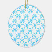 Blue Neon Dog Paw Print Pattern Keramikornament (Links)