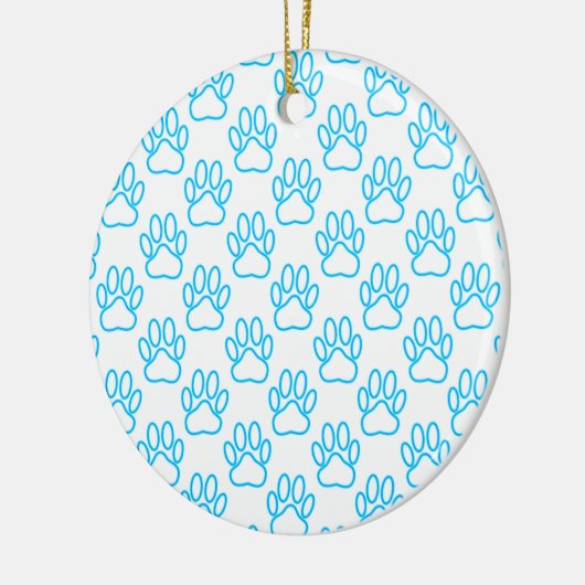 Blue Neon Dog Paw Print Pattern Keramikornament (Links)