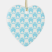 Blue Neon Dog Paw Print Pattern Keramikornament (Rechts)