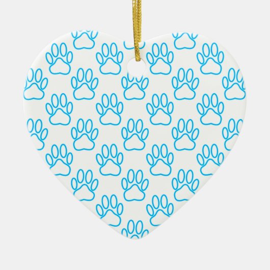 Blue Neon Dog Paw Print Pattern Keramikornament (Vorne)