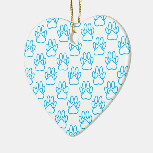 Blue Neon Dog Paw Print Pattern Keramikornament (Links)