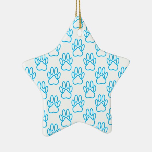 Blue Neon Dog Paw Print Pattern Keramikornament (Rechts)