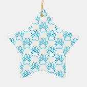 Blue Neon Dog Paw Print Pattern Keramikornament (Vorne)