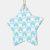 Blue Neon Dog Paw Print Pattern Keramikornament (Links)