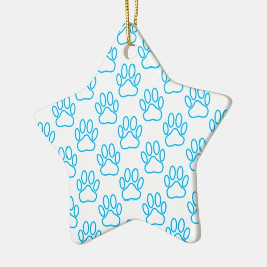 Blue Neon Dog Paw Print Pattern Keramikornament (Links)