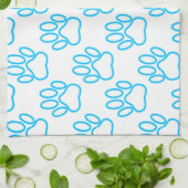 Blue Neon Dog Paw Print Pattern Küchentuch (Gefaltet)