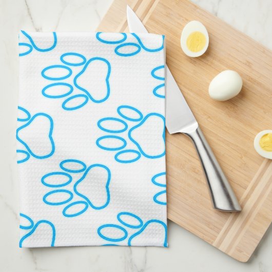 Blue Neon Dog Paw Print Pattern Küchentuch (Viertel Falte)