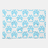 Blue Neon Dog Paw Print Pattern Küchentuch (Horizontal)