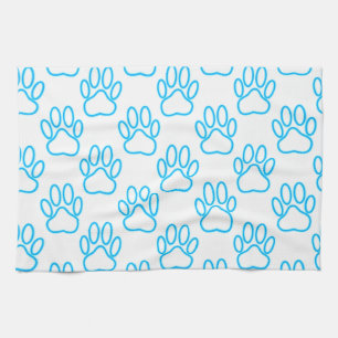 Blue Neon Dog Paw Print Pattern Küchentuch