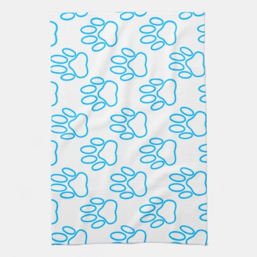 Blue Neon Dog Paw Print Pattern Küchentuch (Vertikal)