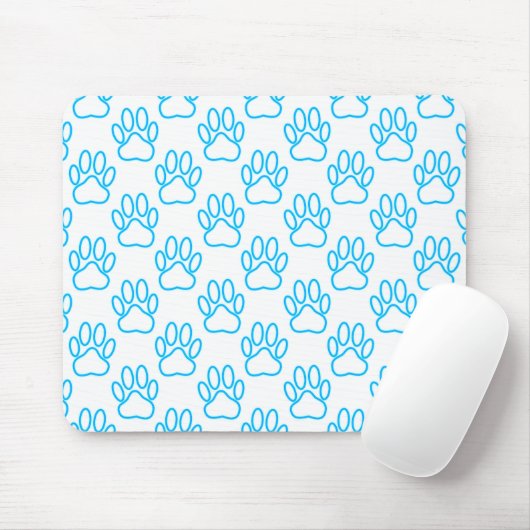 Blue Neon Dog Paw Print Pattern Mousepad (Mit Mouse)