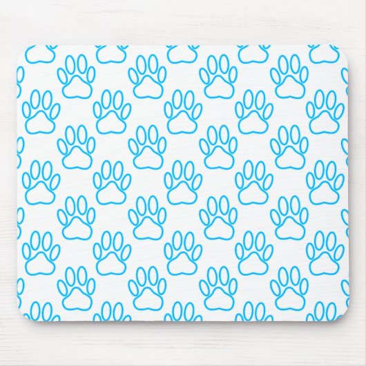 Blue Neon Dog Paw Print Pattern Mousepad (Vorne)