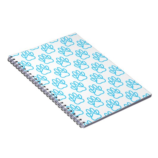 Blue Neon Dog Paw Print Pattern Notizblock (Rechte Seite)