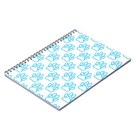 Blue Neon Dog Paw Print Pattern Notizblock (Linke Seite)