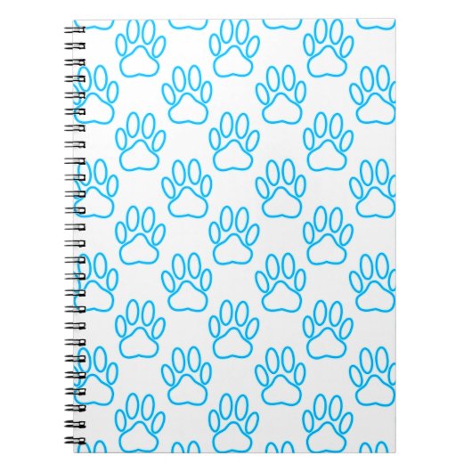 Blue Neon Dog Paw Print Pattern Notizblock (Vorderseite)
