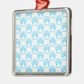 Blue Neon Dog Paw Print Pattern Ornament Aus Metall (Links)