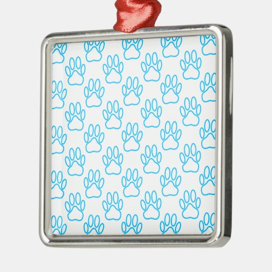 Blue Neon Dog Paw Print Pattern Ornament Aus Metall (Links)